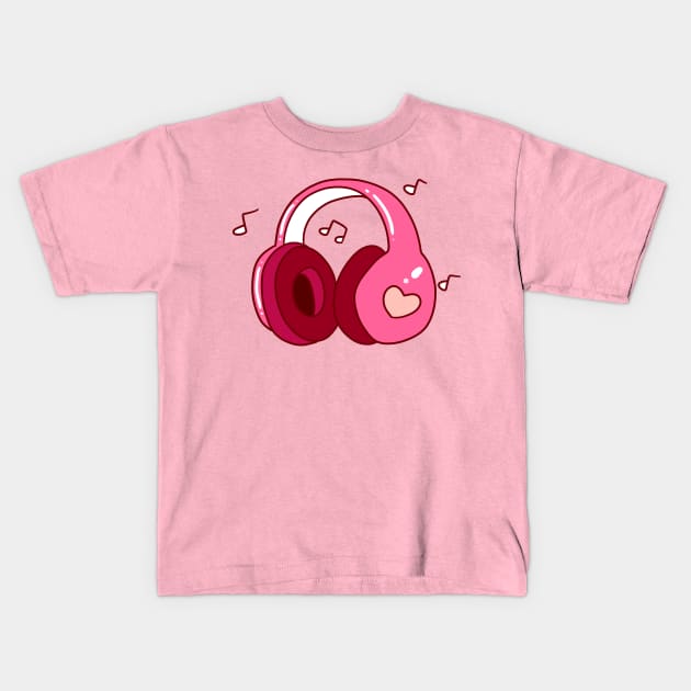 Pink Headphones Kids T-Shirt by saradaboru